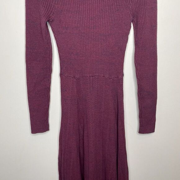 PAMELA LOVE Midi Sweater Dress Women Medium Maroon Long Sleeve A-Line Knit - Picture 11 of 15